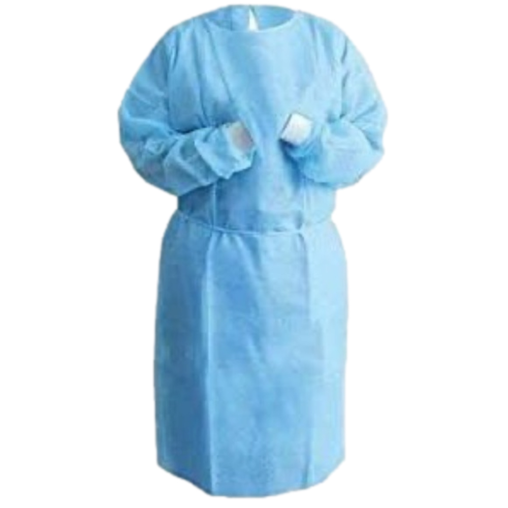 Disposable Isolation Blue Gowns w/Knit Cuffs Size OS - 10 Count